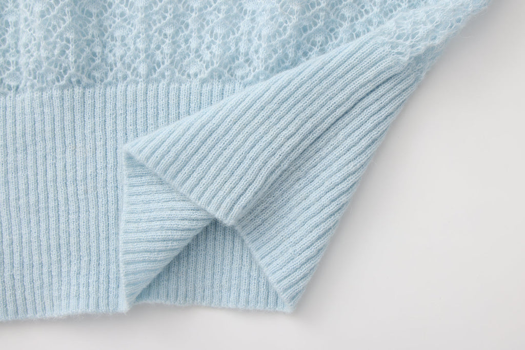 Blue Lace Panel Shell Knit Cardigan