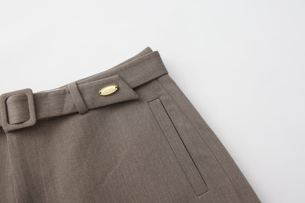Warm Grey Wide Belt Shorts