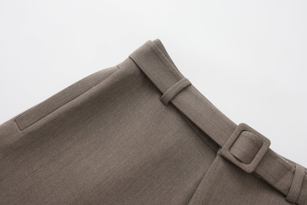 Warm Grey Wide Belt Shorts