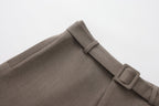 Warm Grey Wide Belt Shorts