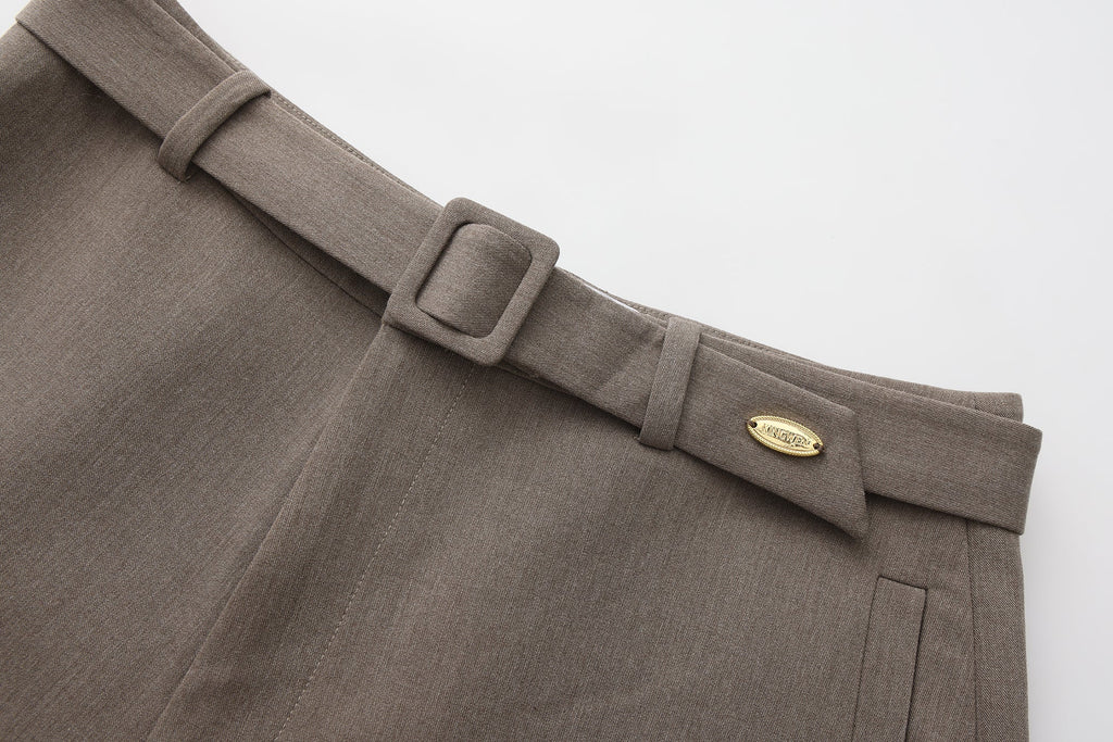 Warm Grey Wide Belt Shorts