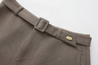 Warm Grey Wide Belt Shorts