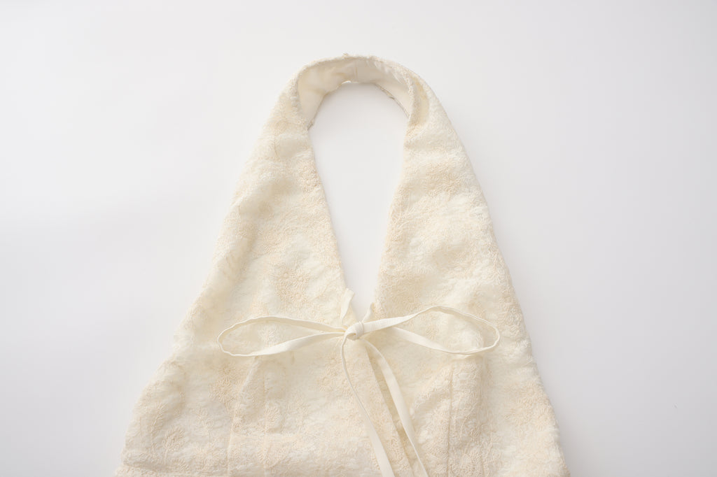 Beige Jacquard Halter Top