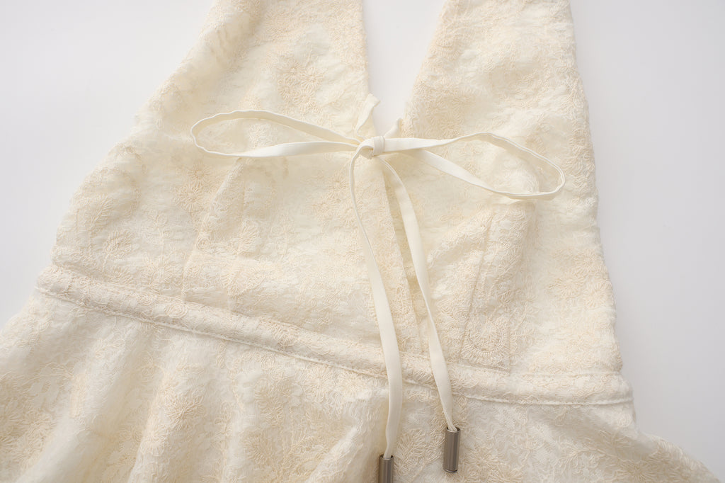 Beige Jacquard Halter Top