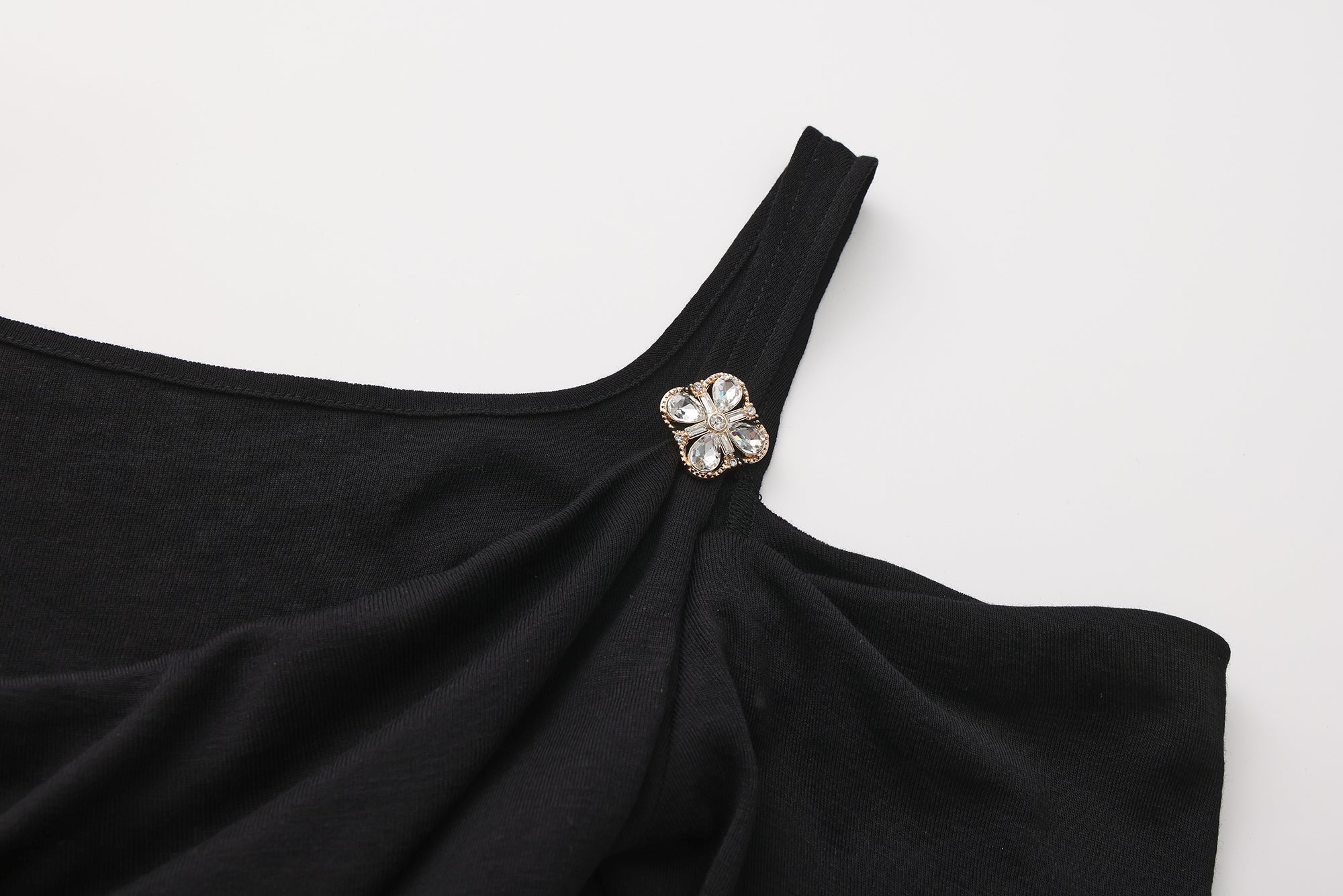 Black Off-The-Shoulder Draped Halter Long-Sleeve Top