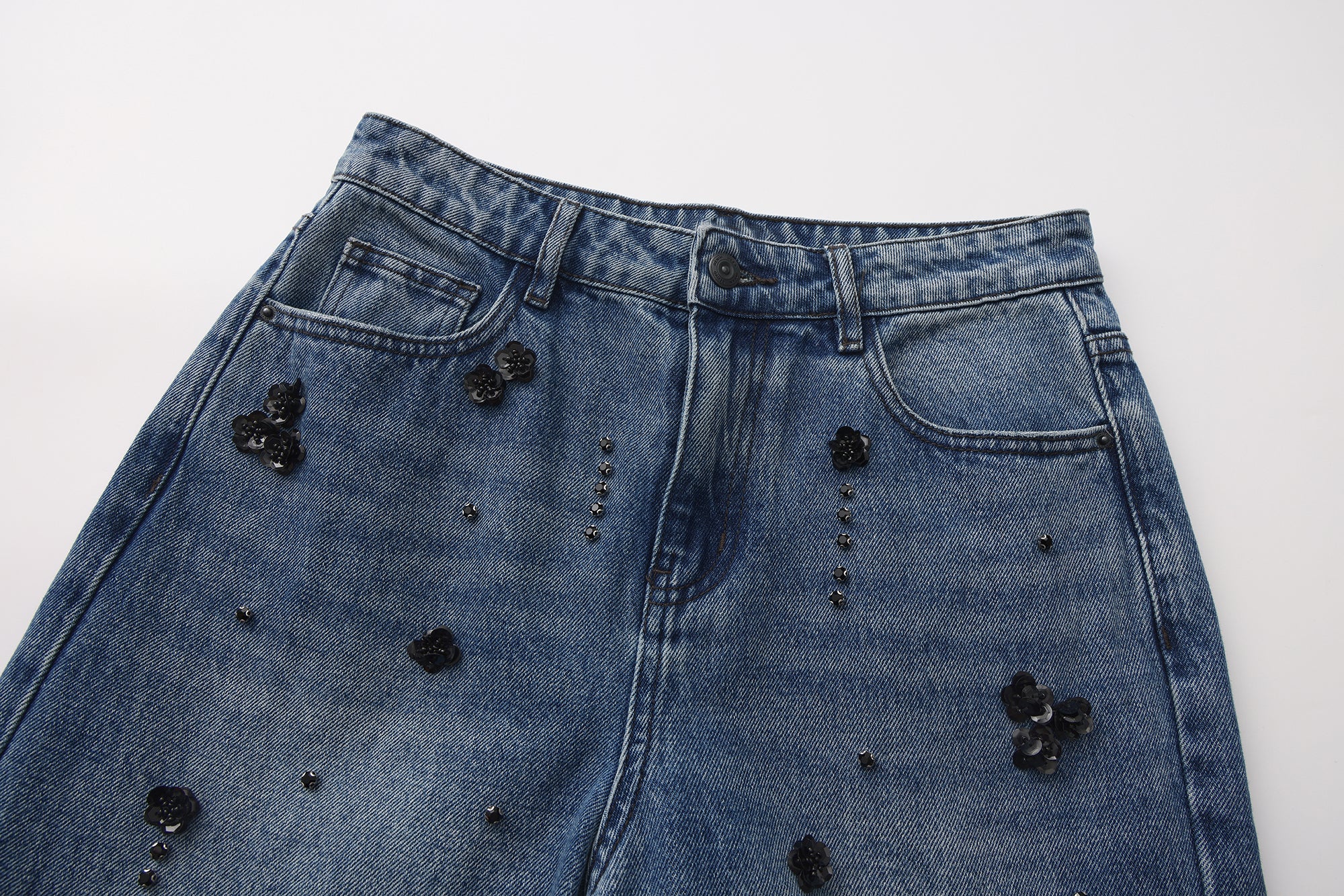 Straight-Leg Beaded Jeans