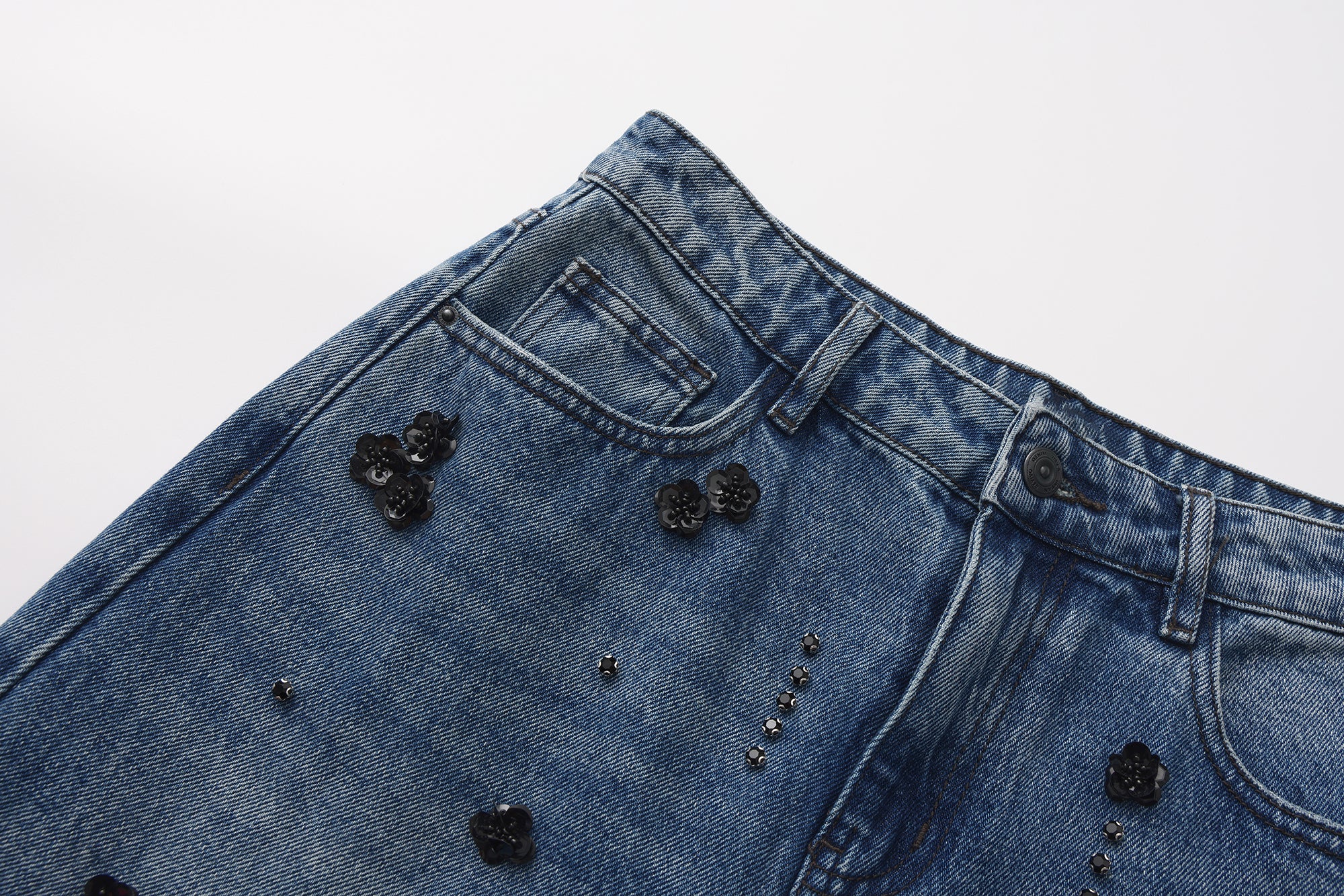 Straight-Leg Beaded Jeans