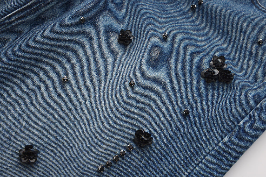 Straight-Leg Beaded Jeans