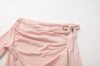 Pink Off-The-Shoulder Pleated Bow Ribbon Blouse