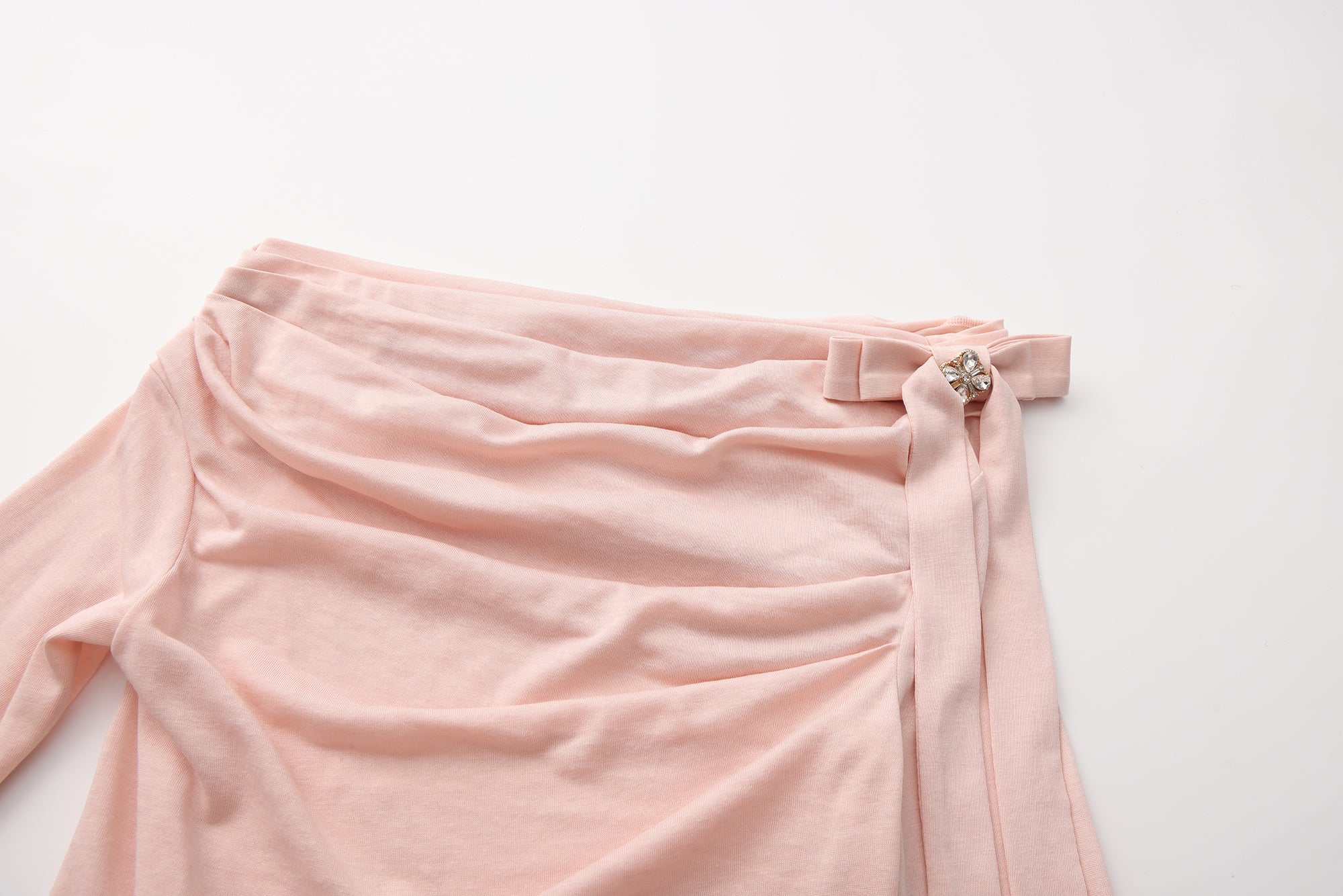 Pink Off-The-Shoulder Pleated Bow Ribbon Blouse