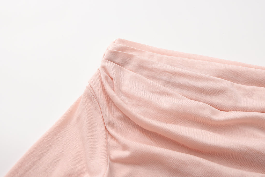 Pink Off-The-Shoulder Pleated Bow Ribbon Blouse