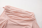Pink Off-The-Shoulder Pleated Bow Ribbon Blouse