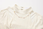 White Beaded Mock-Neck False Two-Piece Top