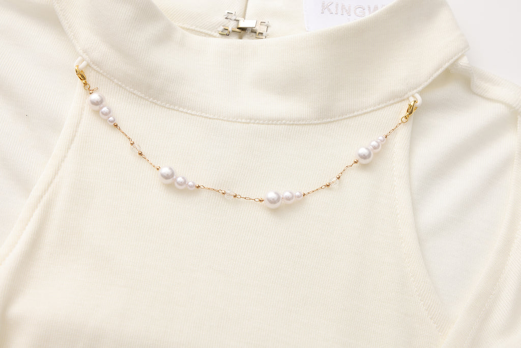 White Beaded Mock-Neck False Two-Piece Top