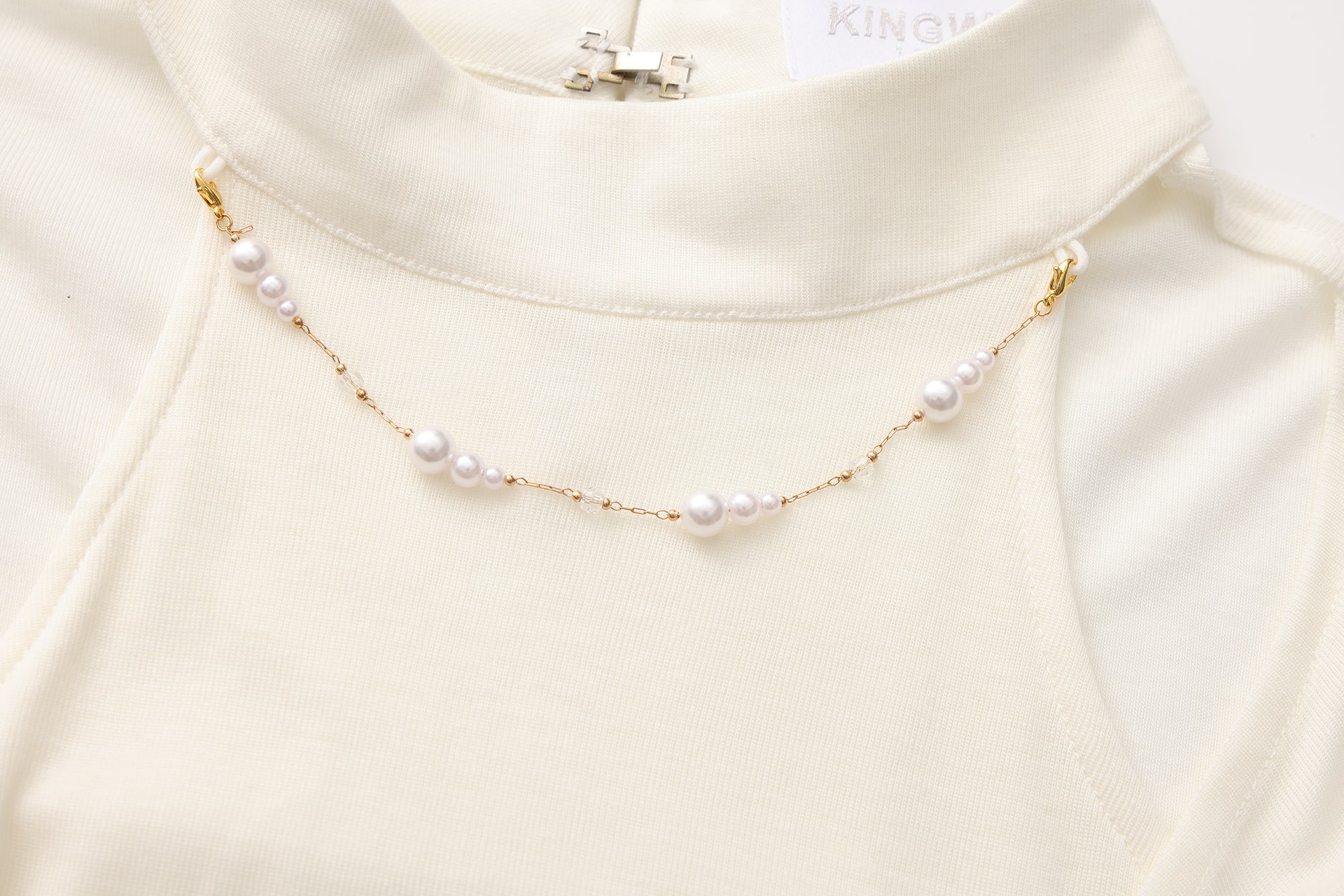 White Beaded Mock-Neck False Two-Piece Top