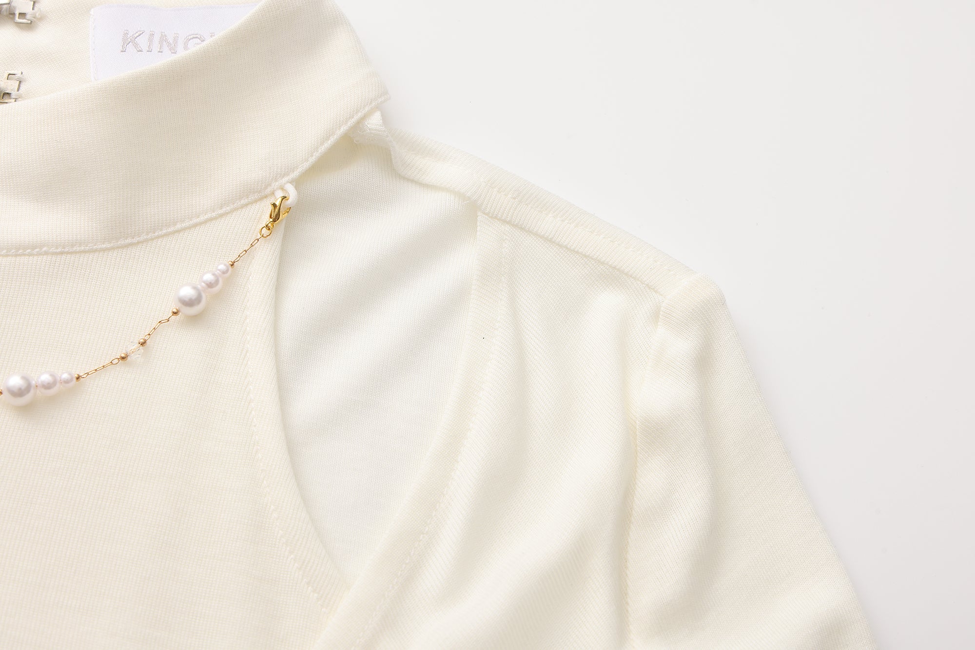 White Beaded Mock-Neck False Two-Piece Top