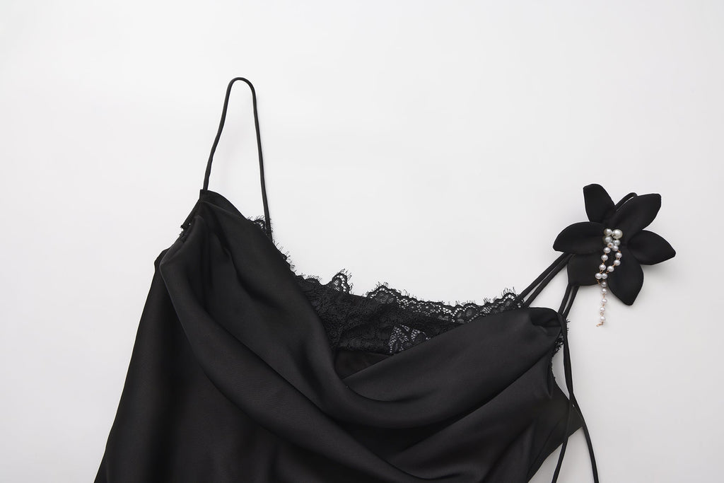 Black Lace Panel Iris Tie Dress