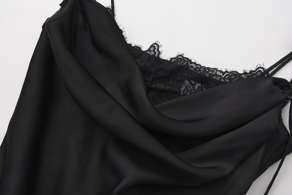Black Lace Panel Iris Tie Dress