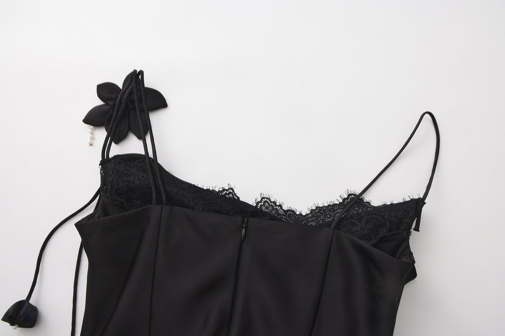 Black Lace Panel Iris Tie Dress