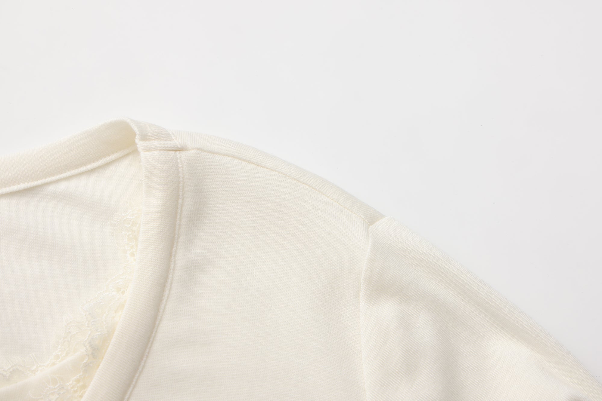 White Lace Panel Oversized Mock Two-Piece Base Top