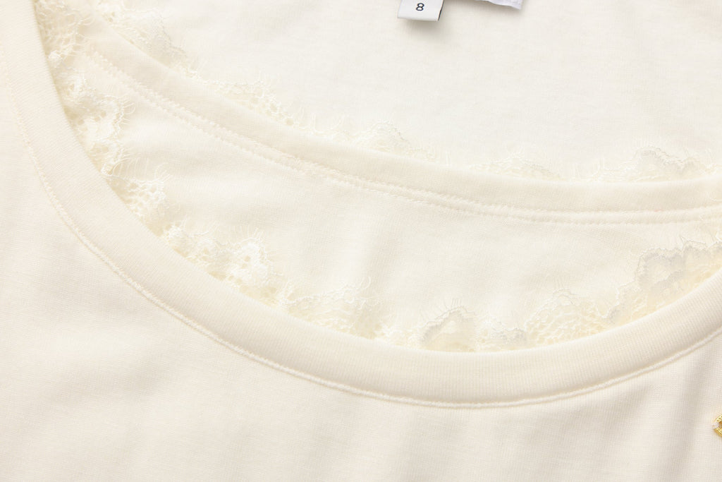 White Lace Panel Oversized Mock Two-Piece Base Top