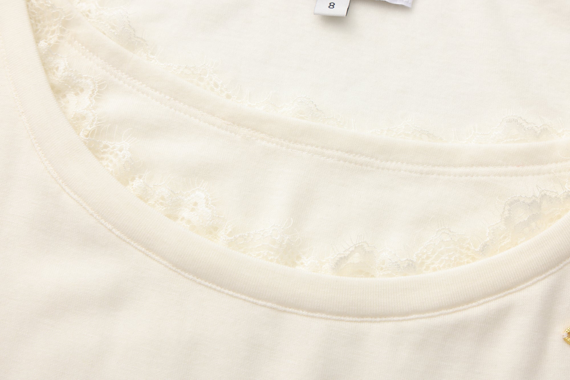 White Lace Panel Oversized Mock Two-Piece Base Top
