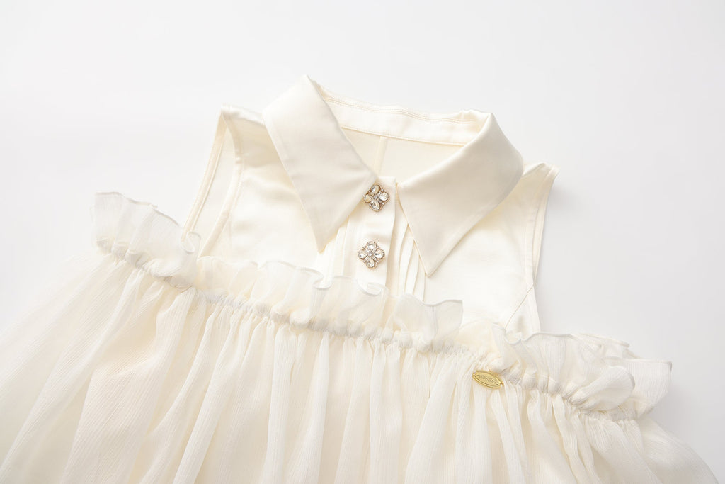 White Off-Shoulder Glitter Mesh Twin Set Top