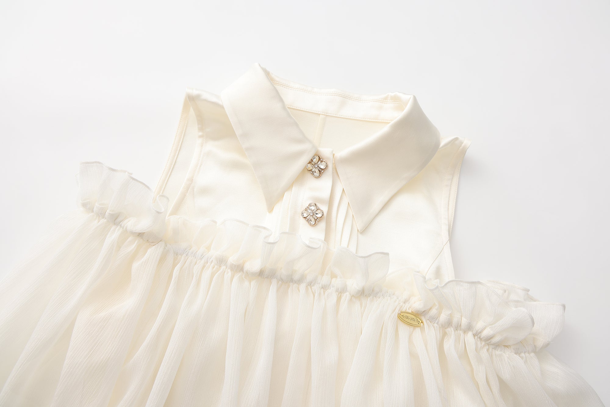 White Off-Shoulder Glitter Mesh Twin Set Top