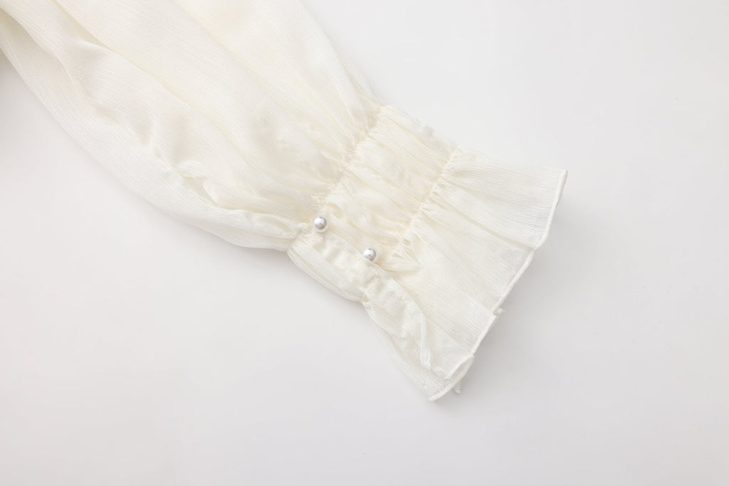 White Off-Shoulder Glitter Mesh Twin Set Top