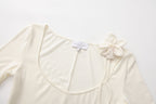 White U-Neck Long-Sleeve Panel Dress with Iris Floral Tie