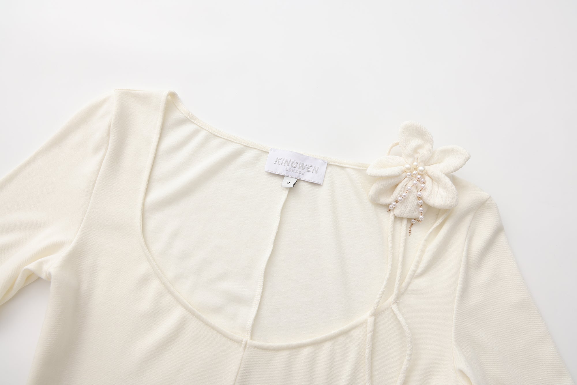 White U-Neck Long-Sleeve Panel Dress with Iris Floral Tie