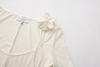 White U-Neck Long-Sleeve Panel Dress with Iris Floral Tie