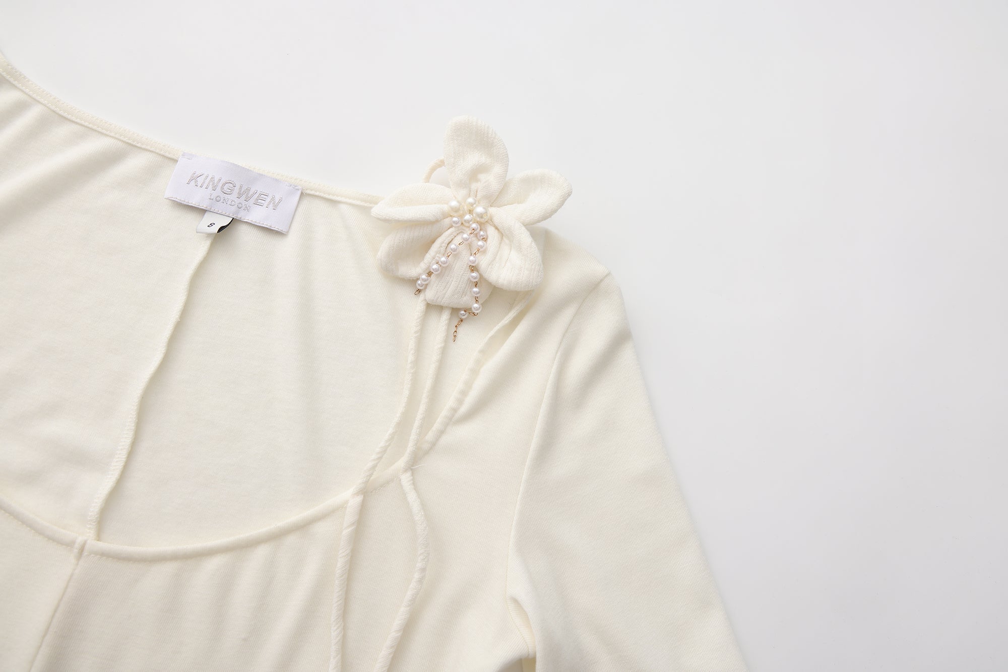 White U-Neck Long-Sleeve Panel Dress with Iris Floral Tie