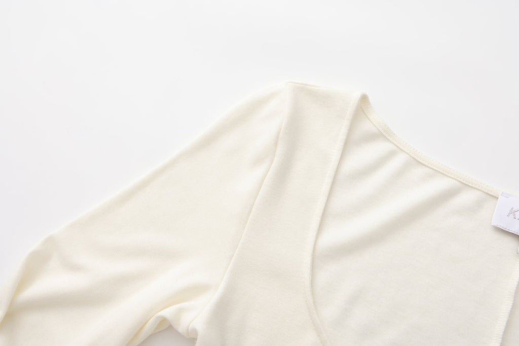 White U-Neck Long-Sleeve Panel Dress with Iris Floral Tie