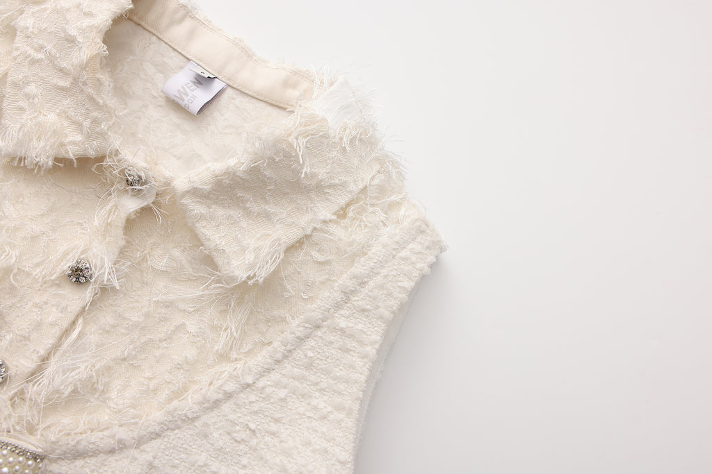 White Xiang-Style Collar-Patchwork Dress