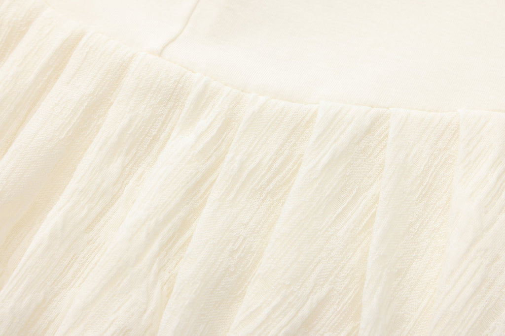 White U-Neck Long-Sleeve Panel Dress with Iris Floral Tie