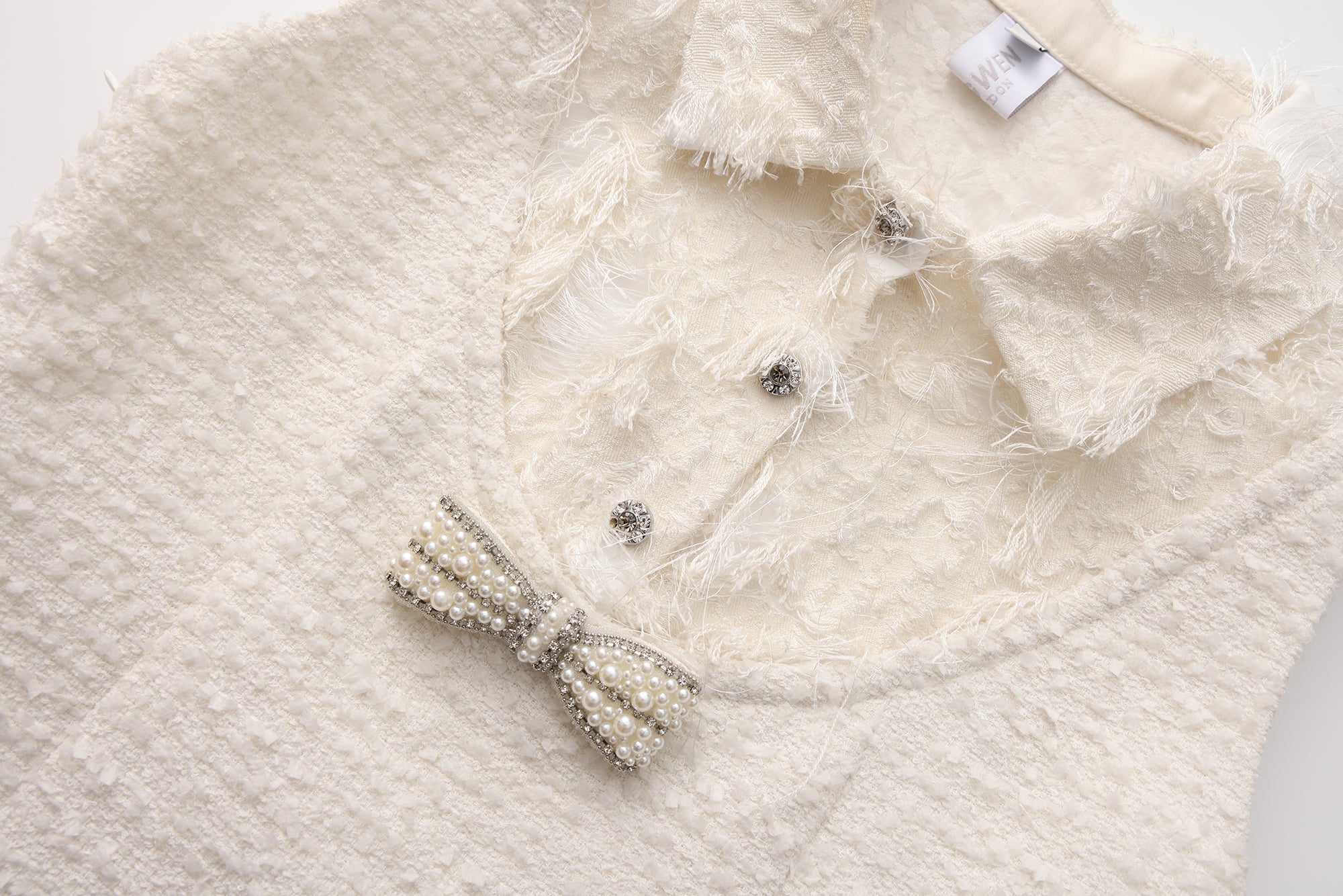 White Xiang-Style Collar-Patchwork Dress