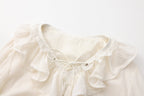White V-Neck Lace Ruffle Panel Tie Dress