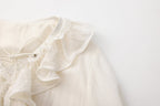 White V-Neck Lace Ruffle Panel Tie Dress
