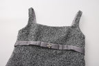 Gray Square-Necked Bow Woolen Dress