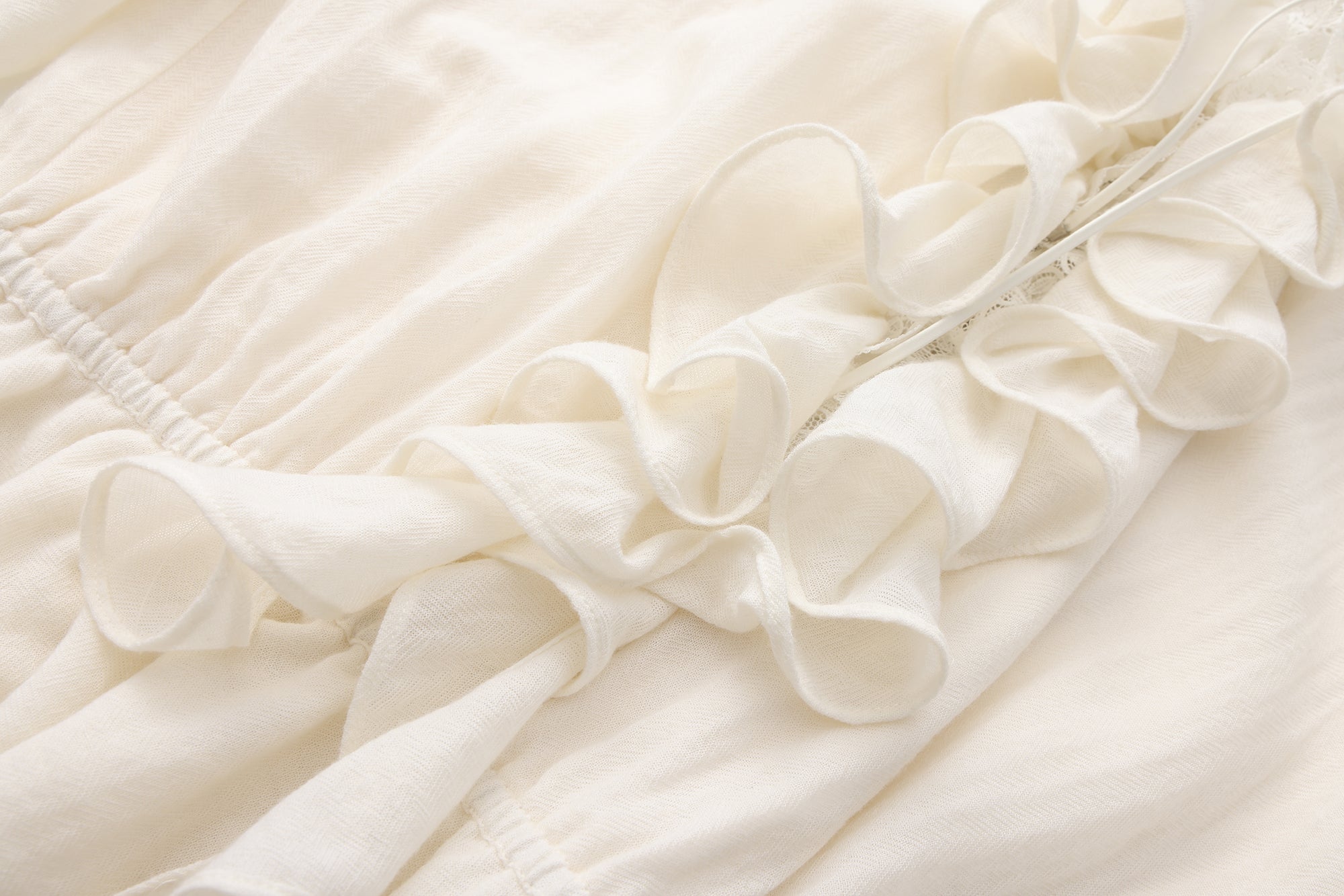 White V-Neck Lace Ruffle Panel Tie Dress