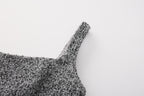 Gray Square-Necked Bow Woolen Dress