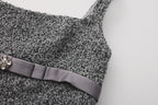 Gray Square-Necked Bow Woolen Dress