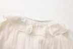 White V-Neck Lace Ruffle Panel Tie Dress