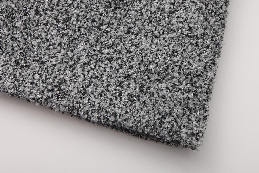 Gray Square-Necked Bow Woolen Dress