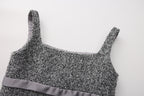 Gray Square-Necked Bow Woolen Dress