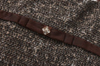 Brown Square-Necked Bow Tweed Dress