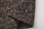 Brown Square-Necked Bow Tweed Dress
