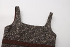 Brown Square-Necked Bow Tweed Dress