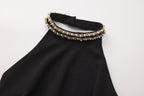 Black Halter Beaded Ruched Dress